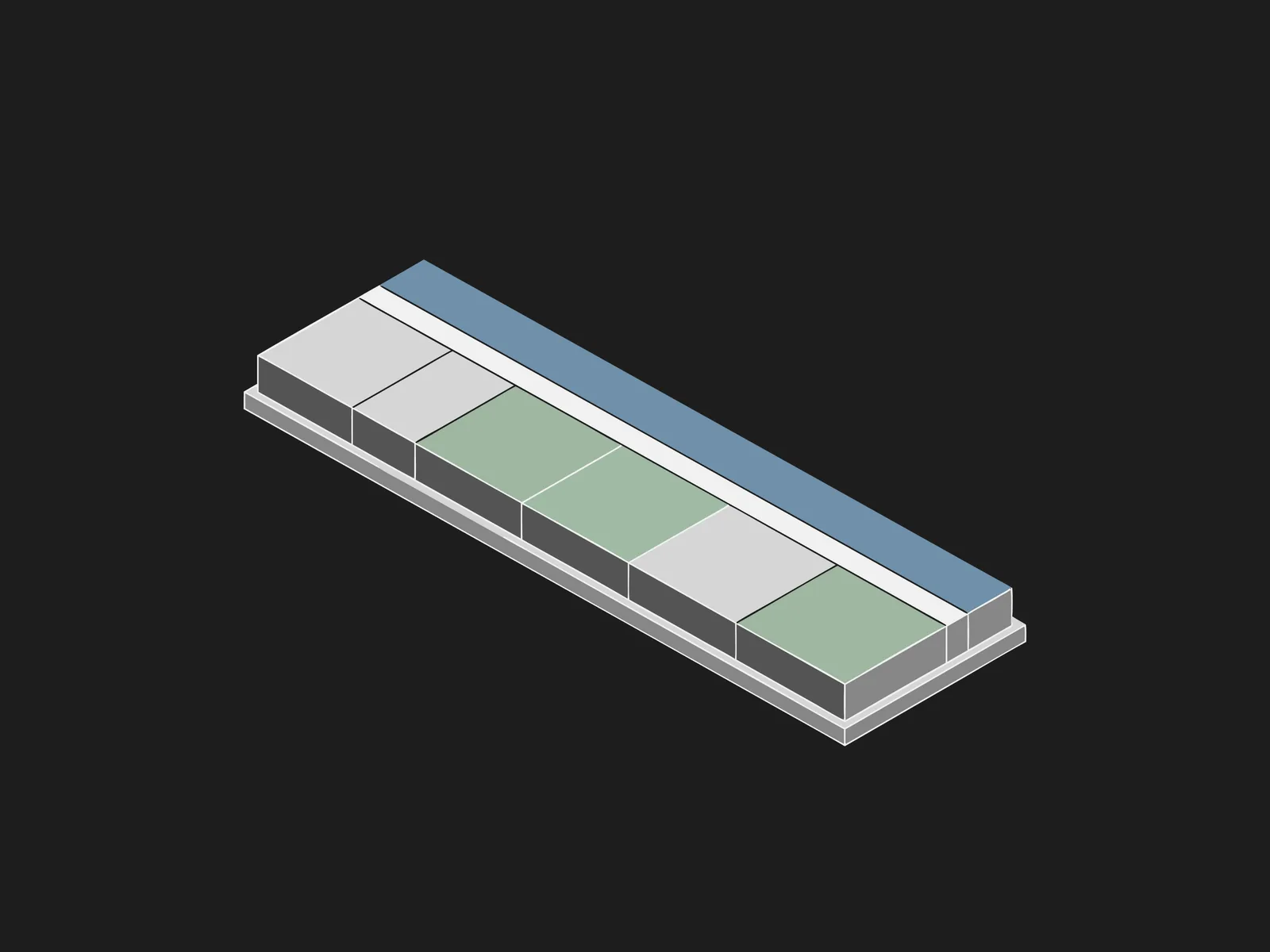 Long isometric block divided into colored segments representing stages of a claim's age