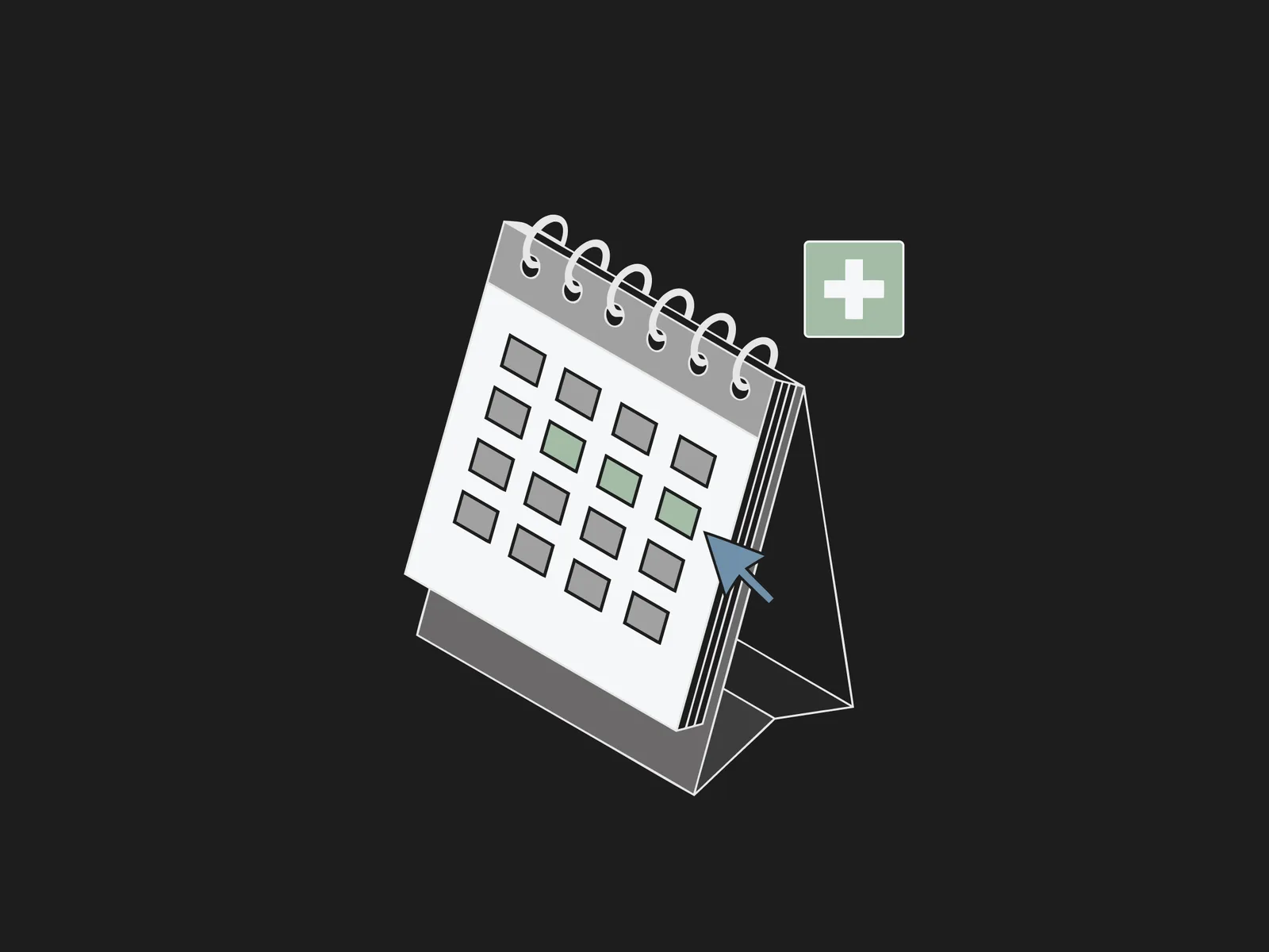 Desk calendar with highlighted dates beside a small health cross tile