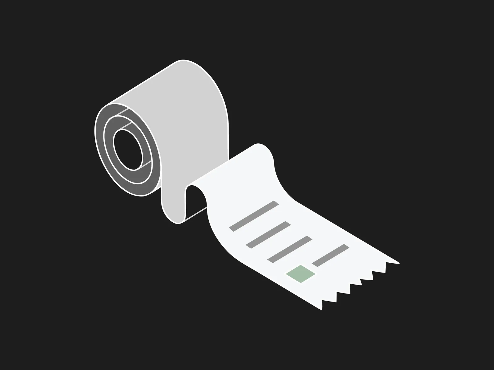 A paper roll unspooling into an itemized receipt with a green highlighted line
