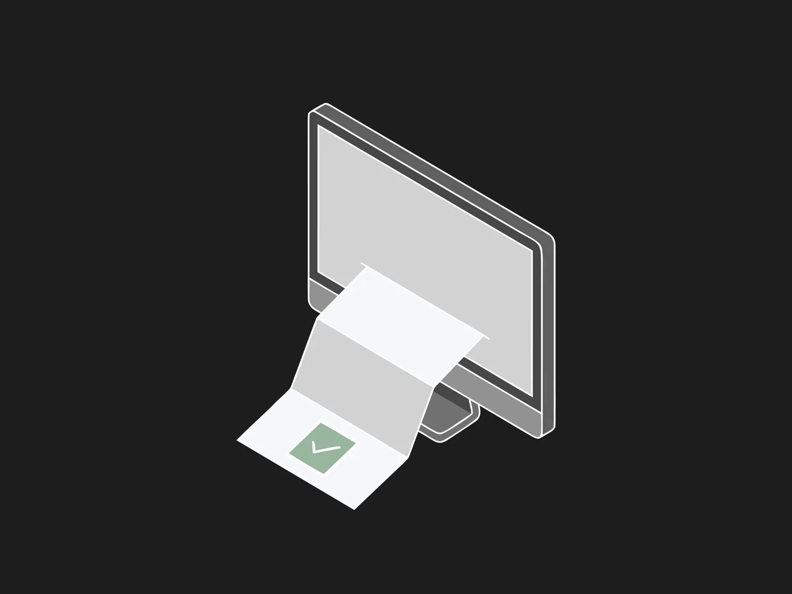 A computer monitor with a printed remittance slip curling out of the screen