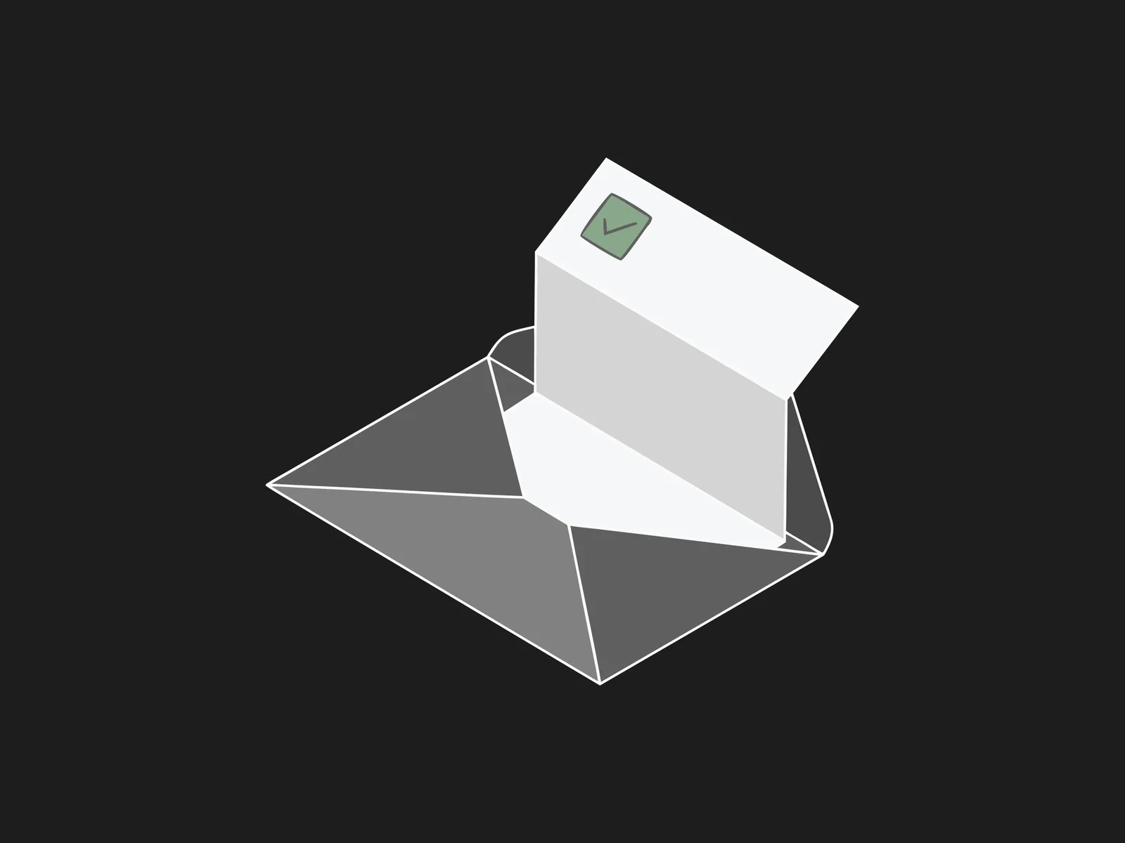 An open envelope with a letter marked by a green checkmark