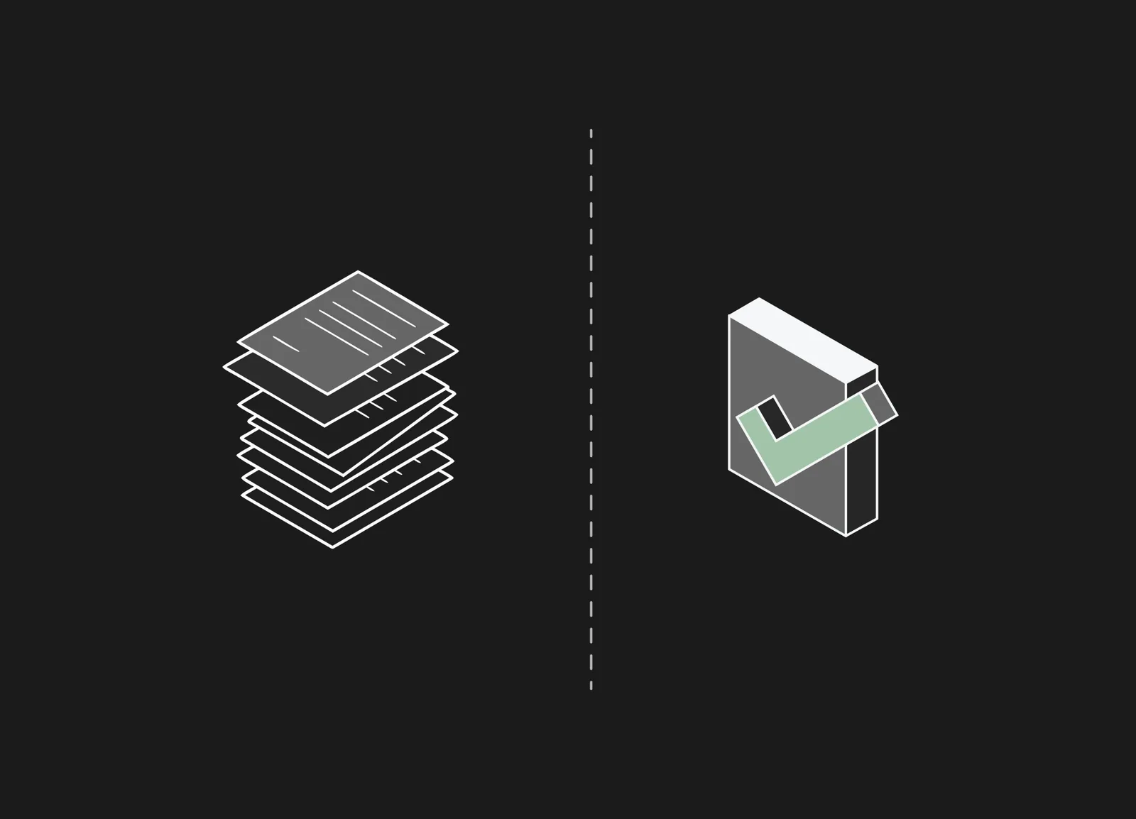 Stack of document layers beside a folder tab with a green checkmark