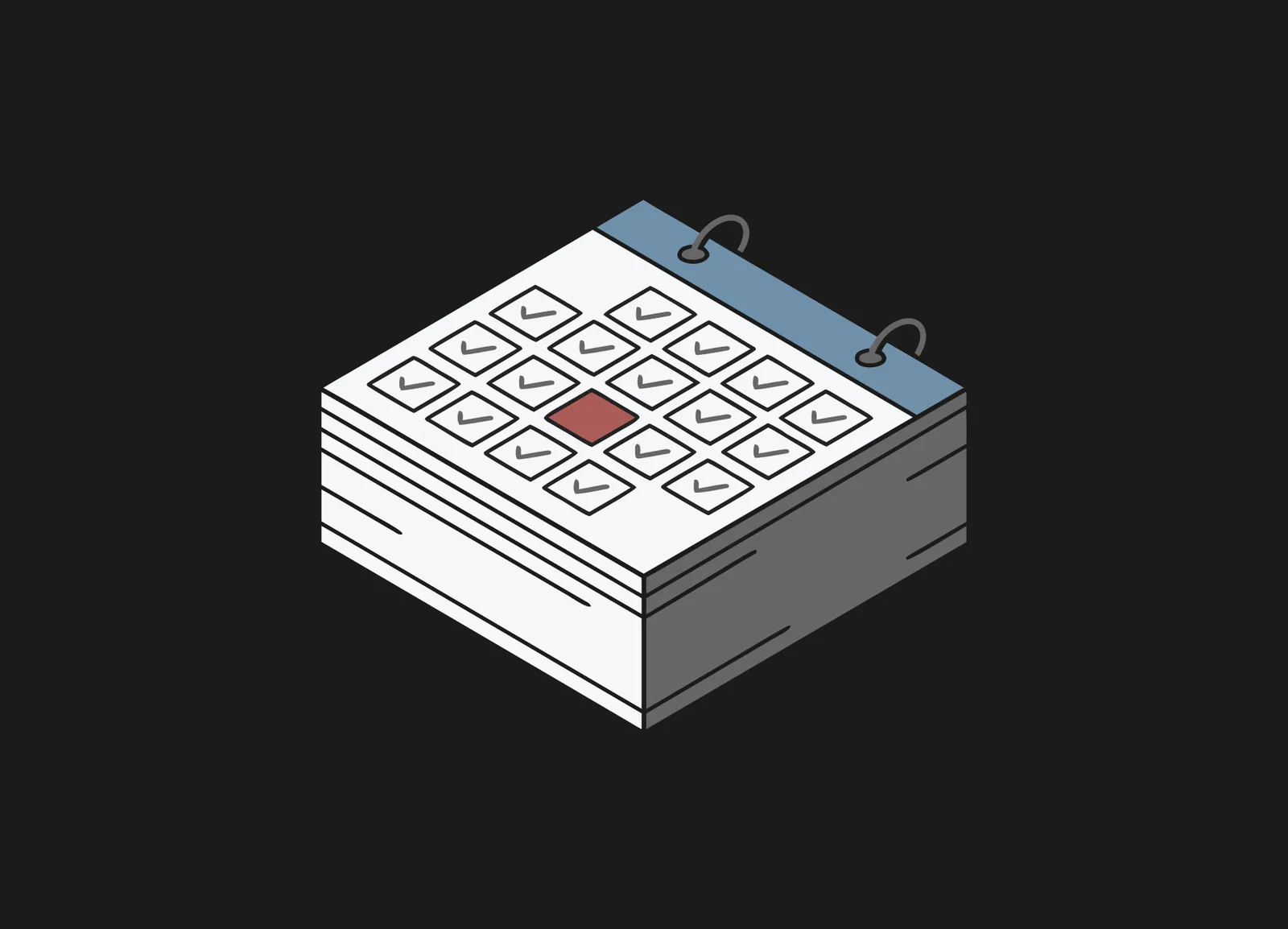 Calendar grid of checkmarked date squares with one date highlighted red
