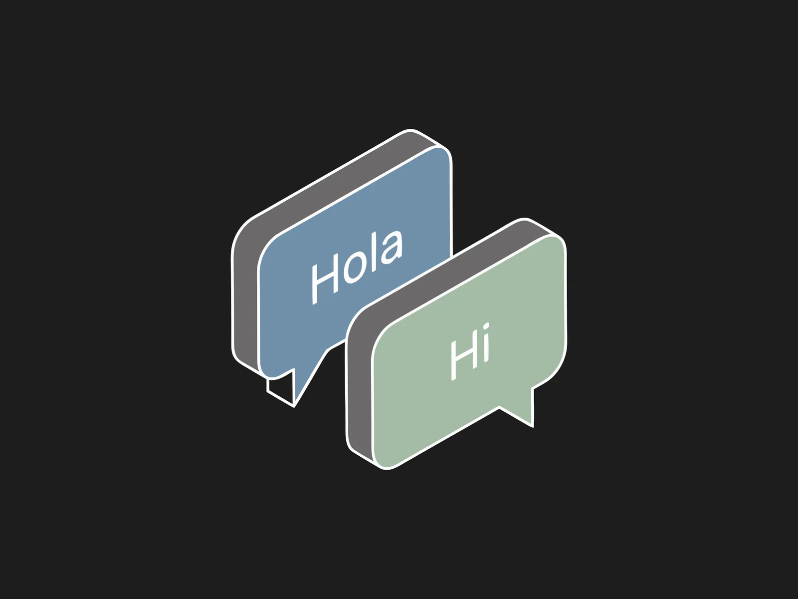 Two speech bubbles in different colors, one reading Hola and the other reading Hi