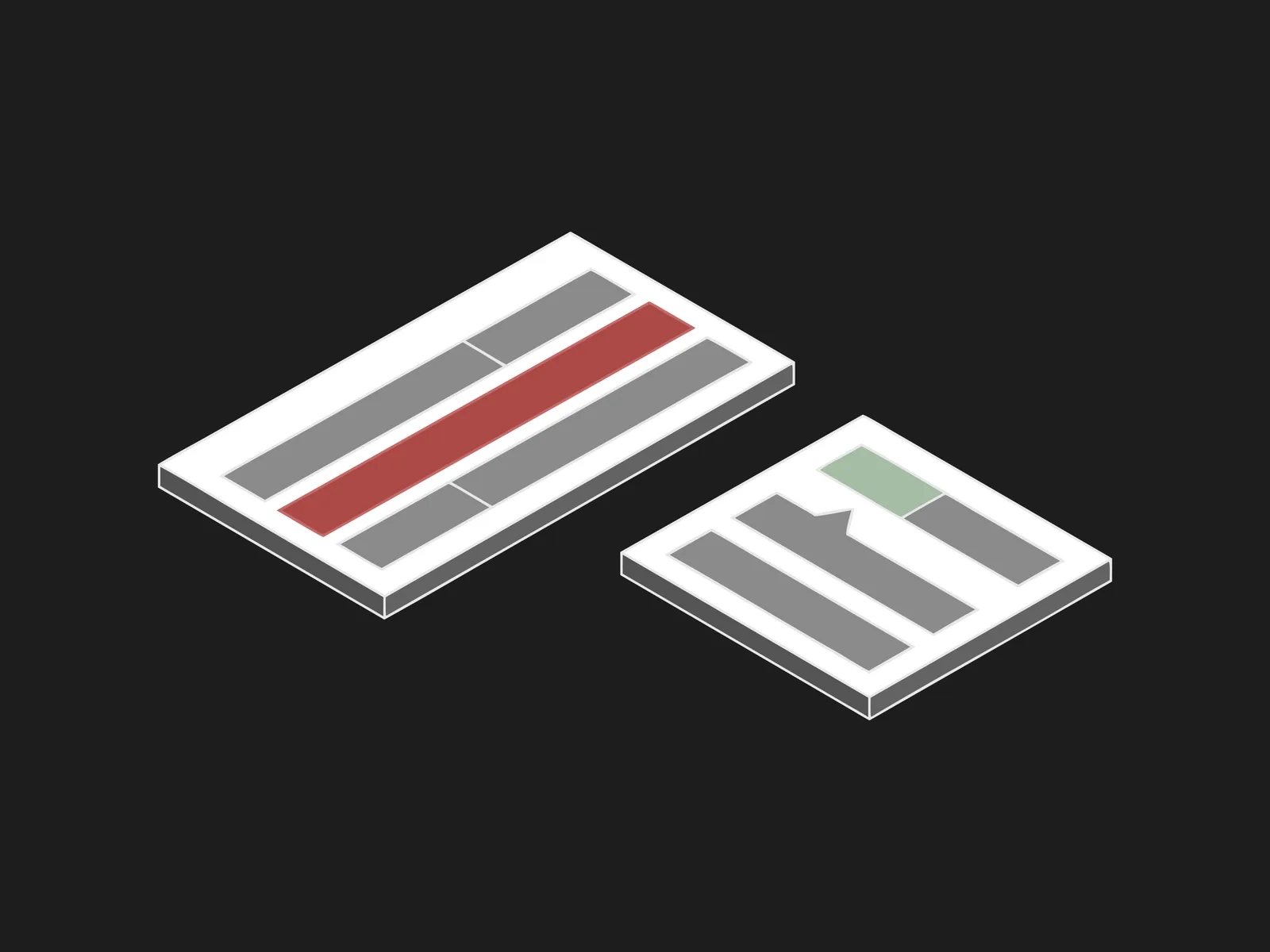 Two overlapping documents, one with a red comparison bar and one with a green line