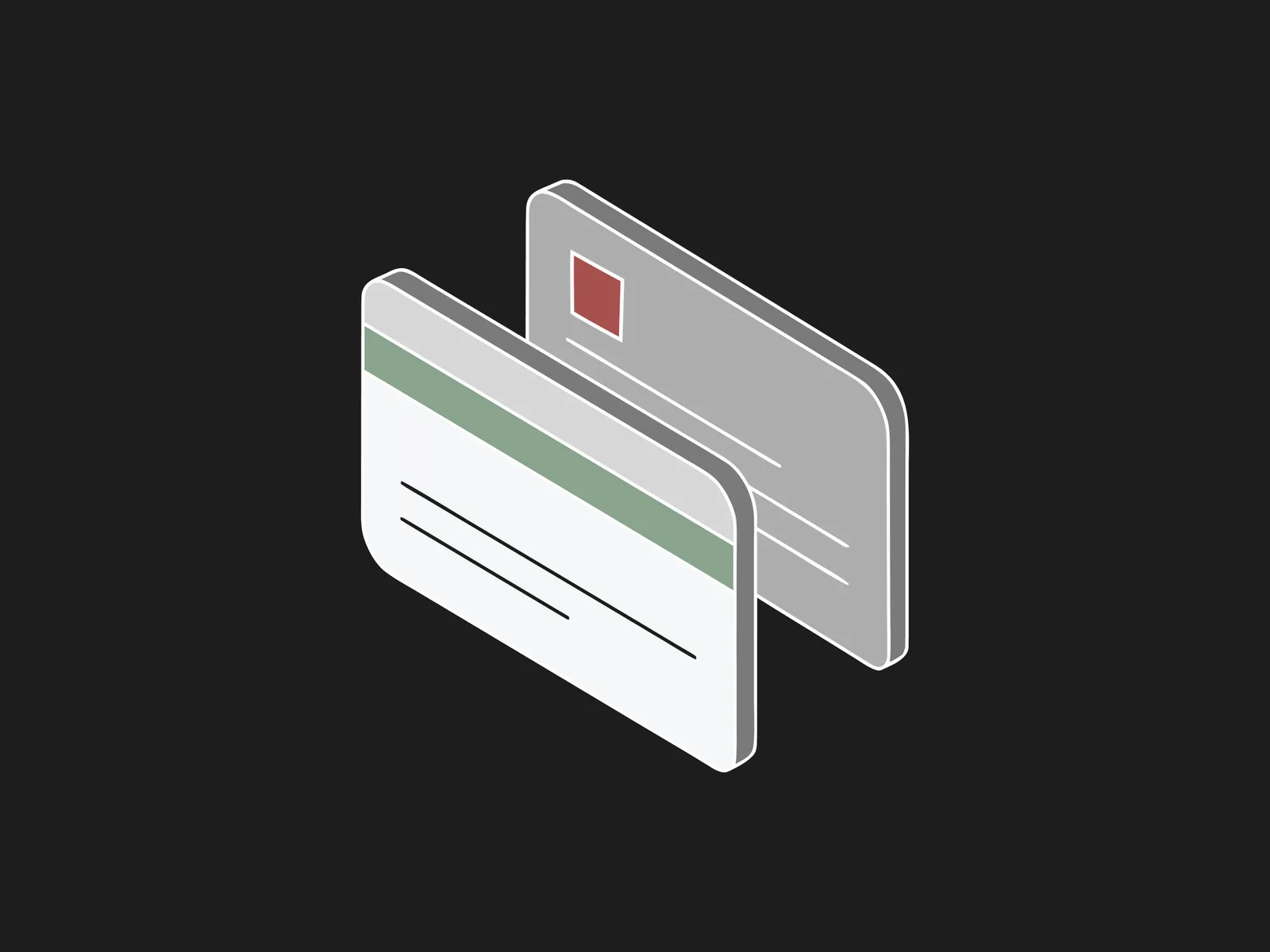 Two insurance cards overlapping, the front striped in green and the back marked in red