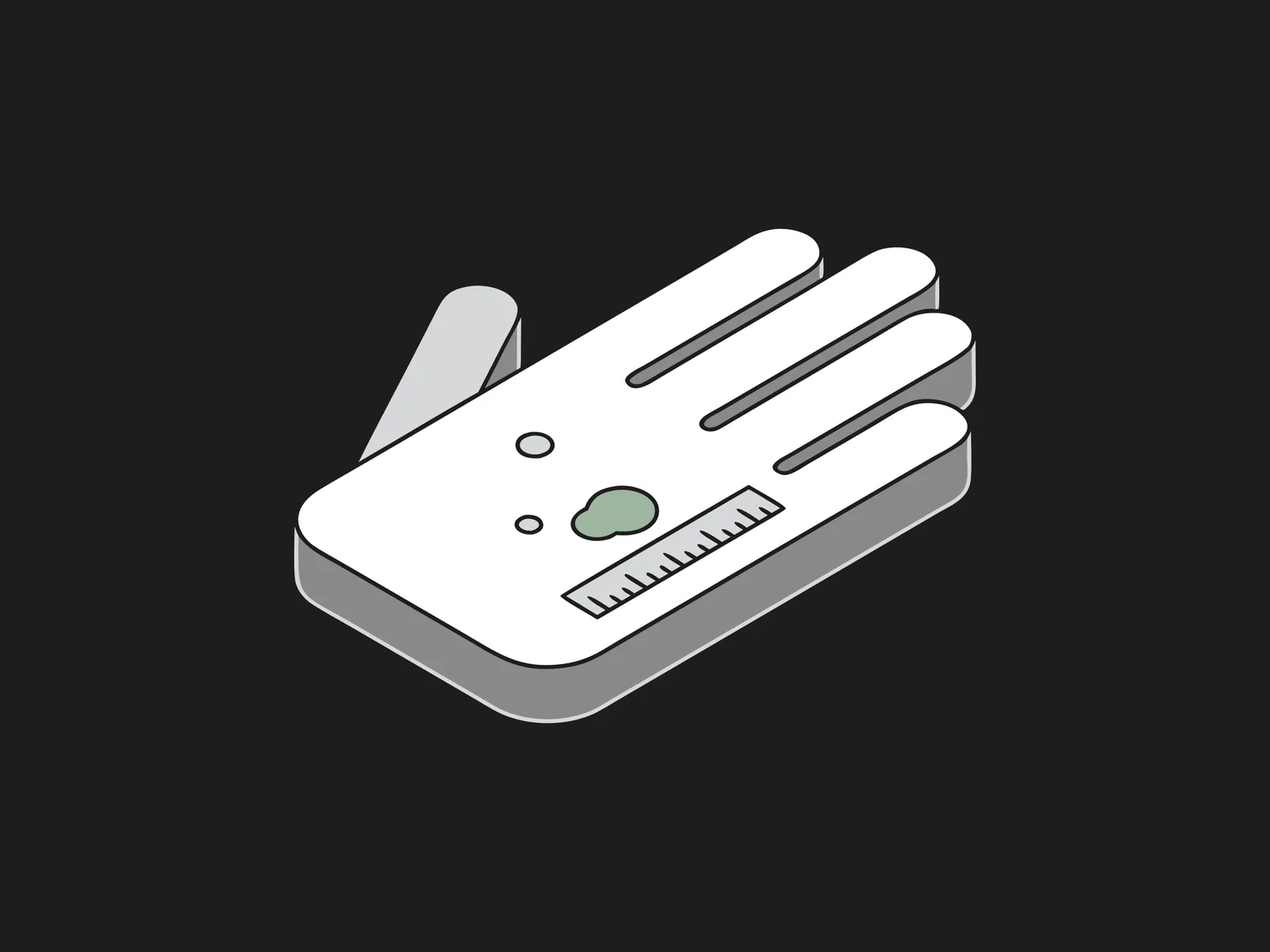 Isometric hand with a ruler measuring a small green spot on the palm
