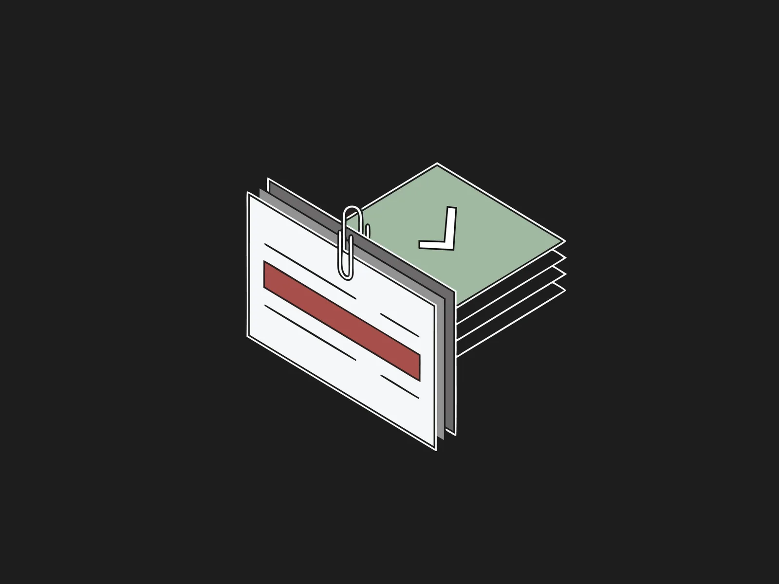 Stack of documents with a paperclip, the top page marked with a green checkmark